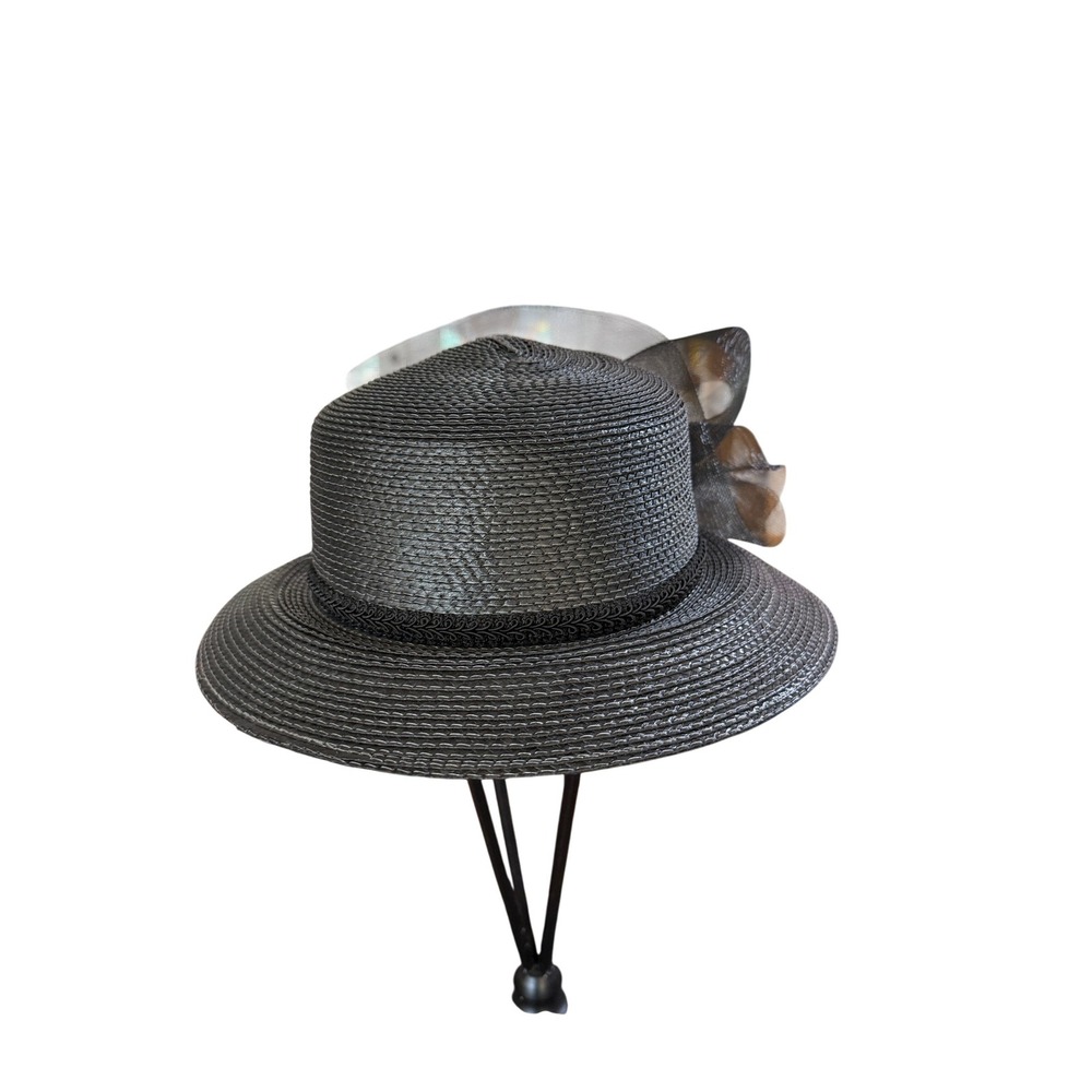 Elegant‎ Black Straw Church Hat Women's Dressy Wide Brim Sun Hat with Flower